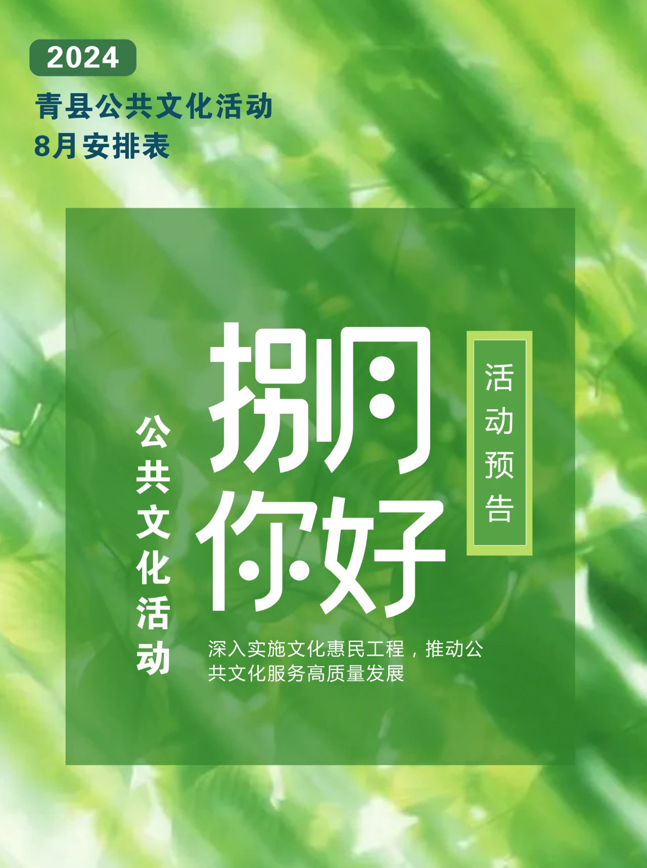 青县2024年8月公共文化活动预告来啦！转发收藏！